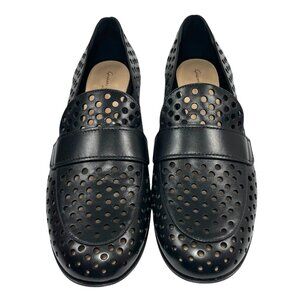 GIANVITO ROSSI Thierry Black Cut Out Circles Loafers Flats Womens 40.5 10.5 New